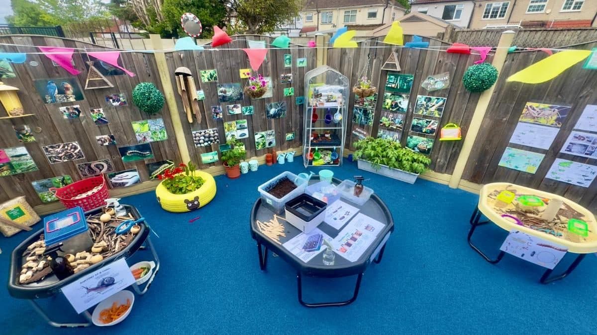 Outdoor learning display at unique child montessori northolt