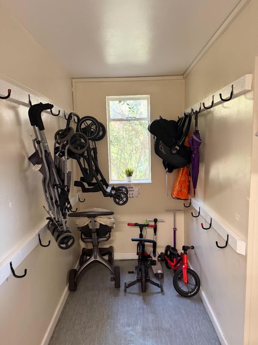 Storage room for bikes and scooters at Unique Child Montessori Stockwell